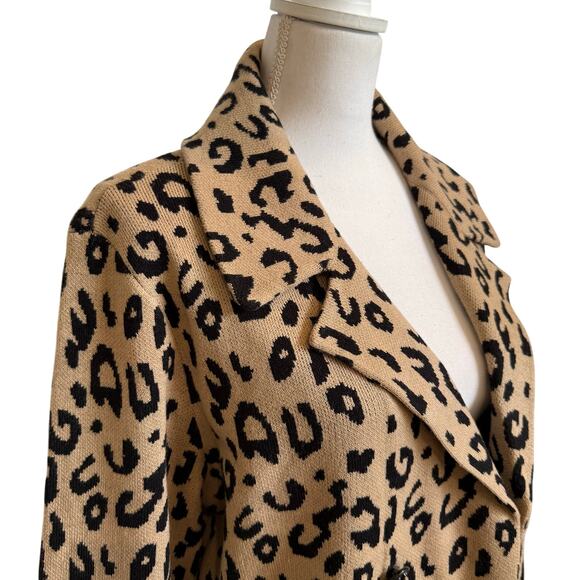 Anne Klein Cardigan Blazer Cheetah Sz XL Double Breasted Open Front Brown Black - Picture 2 of 10